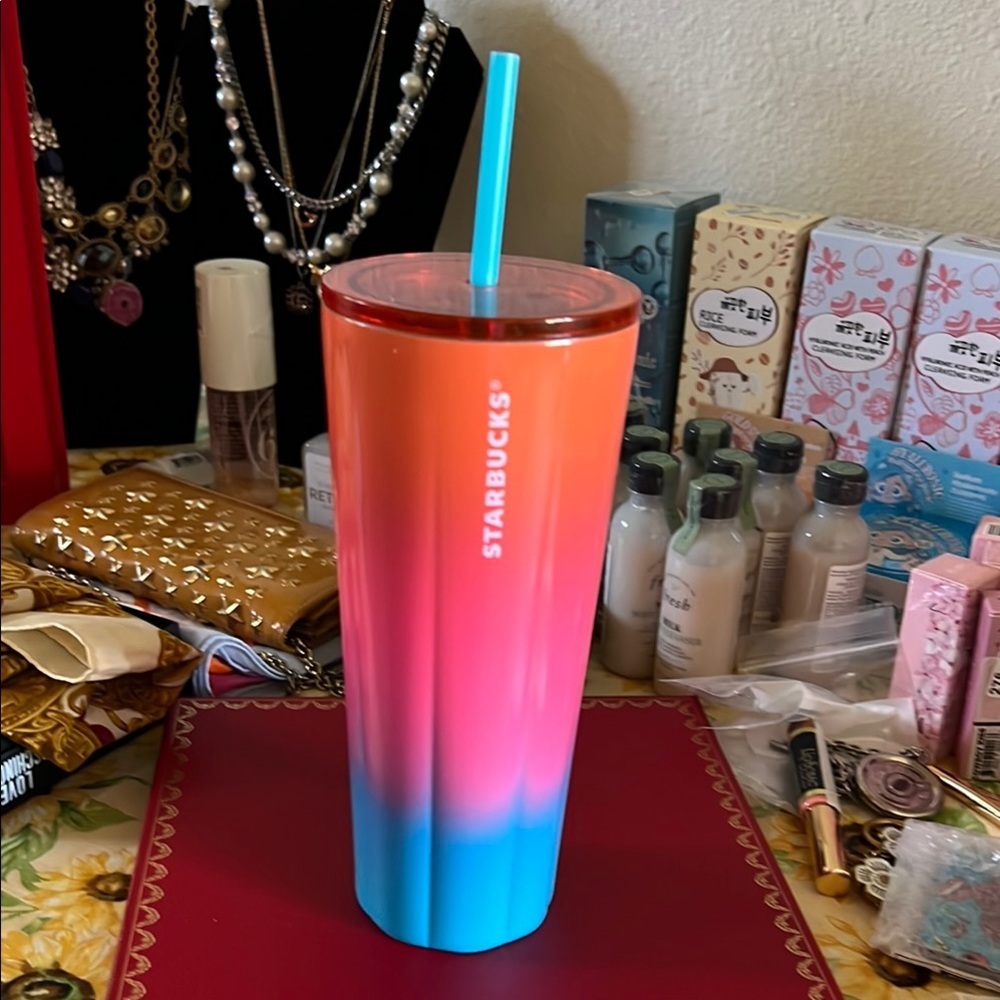 Starbucks 24oz Gradient Cold Cup Tumbler – Coral Pink Blue (New)